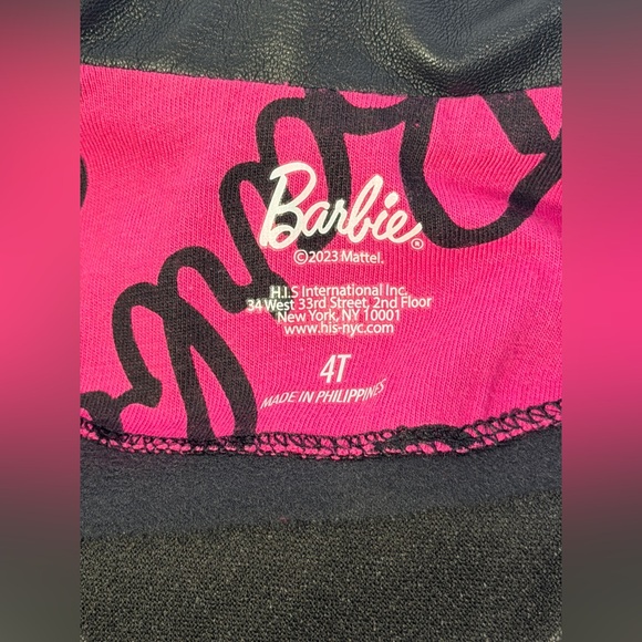 Barbie Girls Faux Leather Jacket Black Pink Logo Moto Biker Coat Size 4T - Picture 12 of 13